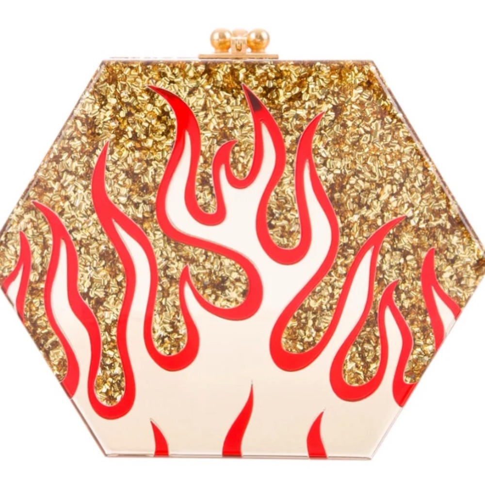 Edie Parker Gold Flames Macy Hexagonal Clutch - Picture 2 of 7